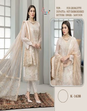 white top - fox georgette | dupatta - net with embroidery | bottom & inner - santoon fabric embroidery work casual 