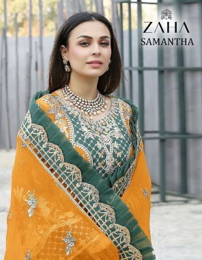 yellow top - georgette with heavy embroidred | bottom - santoon | inner - santoon | dupatta - nazmin heavy embroidered fabric embroidery work ethnic 