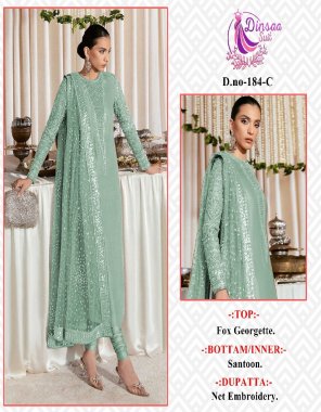 green top - georgette embroidered | dupatta - net embroidered | bottom - santoon | inner - santoon  fabric embroidery work casual 