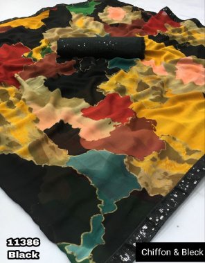 black chiffon sabyasachi print with sequance lace border | blouse - sequance blouse  fabric sequance work ethnic 