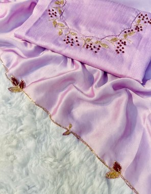 purple saree - pure ranglori silk | blouse - cherry silk ( 1 m) fabric khatli work  work casual 