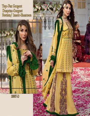 yellow top - fox georgette with embroidery mirror work | bottom - fox georgette with embroidery mirror work | inner - santoon | dupatta - fox georgette with embroidery and four side lace work | size - 50 ( 5xl) fabric embroidery work festive 