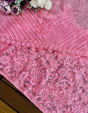 pink viscose net  fabric lucknowi work work festive 