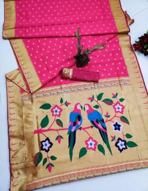 pink soft silk paithani saree fabric weaving work casual 