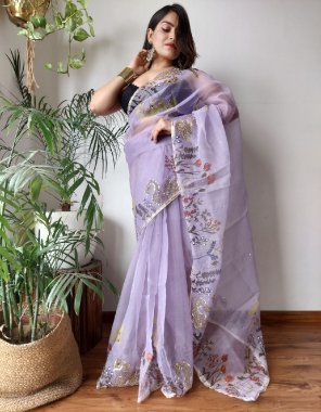 purple semi pure organza with handcraft | blouse - plain silk  fabric handcraft  work ethnic 