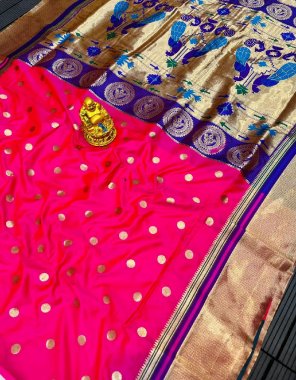 pink paithani pure silk handloom  fabric zari weaving work festive 