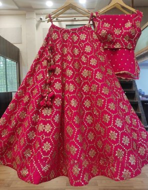 pink choli - georgette | inner - silk | size - upto 44 ( unstitch ) | lehenga - georgette | inner - crep | stitching type - semi stitch upto 44 | flair - 3m with canvas with cancan | dupatta - georgette embroidery four side lace border ( 2.20 m)  fabric embroidery work festive 