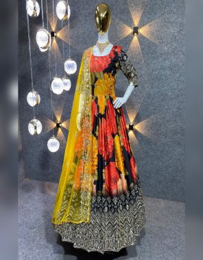 black gown - silk with digital printed with sequance work | inner - micro cotton | gown length - 55 inch | flair - 3.50 m | dupatta - net with sequance embroidery lace work ( 2.40 m)  fabric digital printed work ethnic 