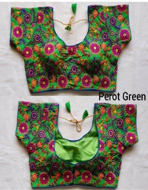 parrot green phantom silk | back open  fabric thread work work festive 