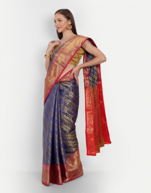 blue kanchipuram pattu silk | blouse - zari weaving fabric weaing work festive 
