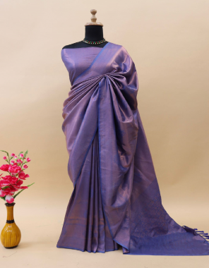navy blue kanchipuram semi soft silk| blouse - jari silk fabric weaing work party wear 