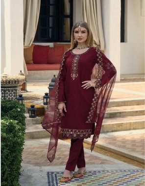 maroon top - viscose silk with heavy embroidery | dupatta - organza with embroidery | bottom - viscose silk | inner - cotton  fabric embroidery work ethnic 