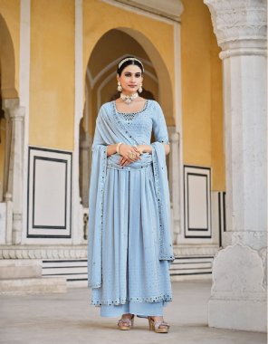 sky blue top - georgette | top length - 55 inch | salwar - georgette | dupatta - georgette ( 2.30 ) fabric embroidery work party wear 