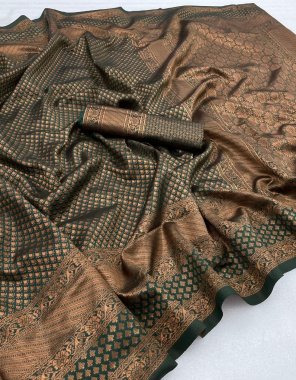 dark green banarasi soft silk fabric weaving work festive 