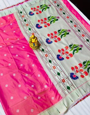 pink pure soft silk paithani fabric heavy weaving work festive 