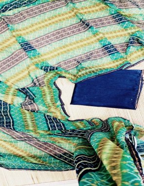 navy blue saree - soft chiffon printed | blouse - heavy mono banglori fabric printed work festive 