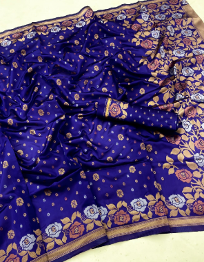 navy blue soft kanjivaram banarasi silk fabric weaving work casual 