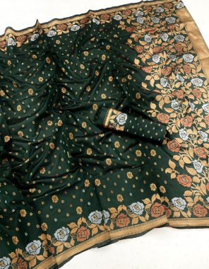 dark green soft kanjivaram banarasi silk fabric weaving work festive 
