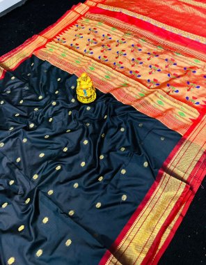 black paithani pure silk handloom saree fabric printed work casual 