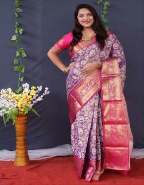 purple kanchipuram handloom weaving silk fabric weaving work festive 