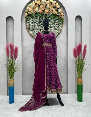 purple suit - faux georgette | inner - crep | flair - 4.5 m | with kamar belt with thread work | dupatta - faux georgette with four side thread work ( 2.2 m) | pent - crep | stitch - full stitch upto 44 with elastic  fabric embroidery work casual 
