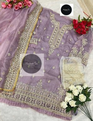 purple top - soft organza with heavy embroidery work with handwork and diamond moti | bottom - santoon | dupatta - organza with heavy embroidery work with cut work  fabric embroidery work party wear 