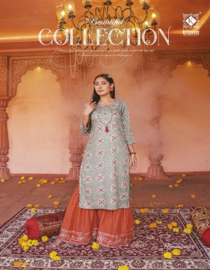 grey top - heavy rayon bandhej discharge print with gotta patti work & embroidery work and lace work | bottom - cotton designer stylish sharara with lace patti work fabric printed work ethnic 