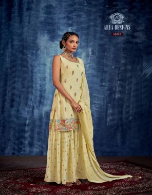 yellow georgette fabric embroidery work ethnic 