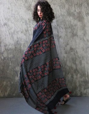 navy blue saree - soft cotton silk | blouse - printed cotton blouse fabric printed work casual 