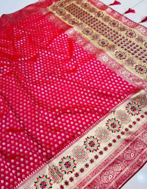 pink soft patola silk  fabric weaving work festive 