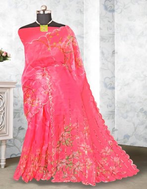 pink soft organza  fabric sequance work ethnic 