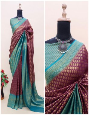 wine kanchipuram semi soft silk | blouse - contrast silk blouse fabric weaving work party wear 