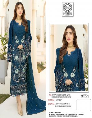 rama top - heavy fox georgette embroidered with diamond work | dupatta - najmeen chiffon ( heavy embroidery work ) | inner & bottom - santoon  fabric embroidery work party wear 