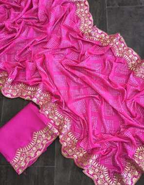 pink saree - soft vichitra silk with bandhej print | blouse - banglory silk  fabric printed work festive 