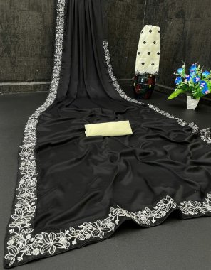black saree - heavy mushroom silk | blouse - satin banglory silk  fabric embroidery work festive 