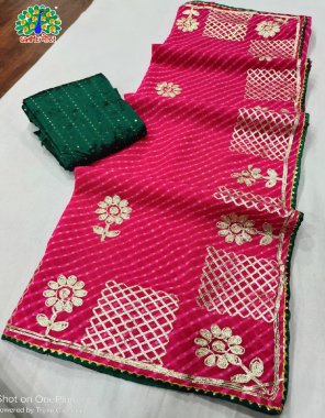 pink saree - georgette jaipuri gotta patti work | blouse - dark green sequance fabric gotta patti work work ethnic 