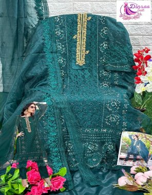 rama top - heavy dal organza embroidered with hand work | dupatta - heavy dal organza with embroidery work | inner - santoon | bottom -  santoon fabric embroidery work casual 