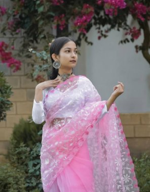 pink pure organza lucknowi work | blouse - white silk  fabric lucknowi work work ethnic 