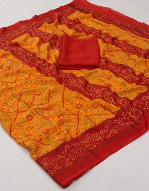 yellow soft silky bandhani printed  fabric printed work ethnic 