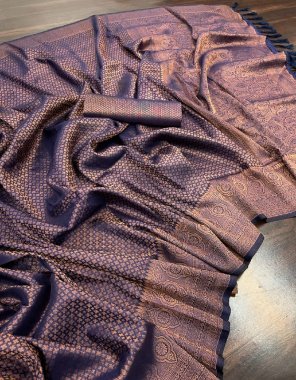 navy blue kubera pattu soft silk  fabric weaving work festive 