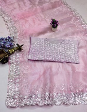 pink saree - organza silk with embroidery thread sequance work | blouse - mono banglory silk embroidery work fabric embroidery work festive 