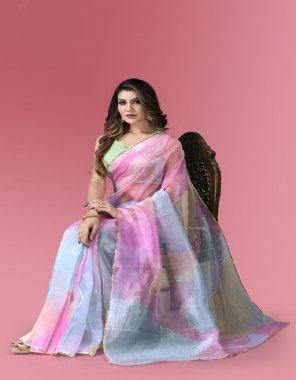 multi saree - pure organza digital printed with sequance and latkan ( 5.5 m) | blouse - organza with digital printed | blouse size - 40inch ( 2 inch margin inside ) fabric digital prined work casual 
