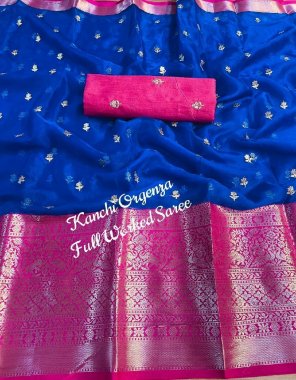 navy blue kanchi organza jacquard sequance work | blouse - raw silk sequance fabric jacquard work ethnic 