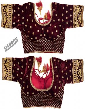 maroon 9000 velvet | front open pattern  fabric embroidery work ethnic 