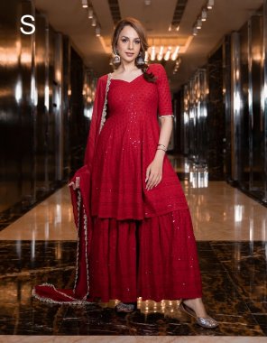 red fabric - rayon | dupatta - georgette | chikankari ( size set )  fabric chikankari work ethnic 