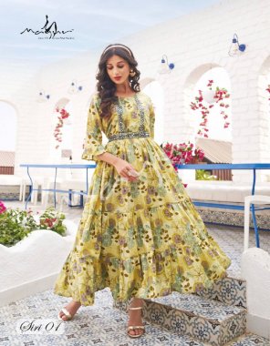 yellow heavy mul designer prints with work and unique pattern ( with mul cotton  inner ) - 50 