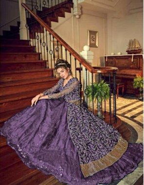 purple top - net with embroidery multi work sequence work stone work and back side work | sleeves - net with embroidery work | inner - santoon | plazzo - net satin multi work | plazzo  length - 42| dupatta  - net  | length - max upto 54| size - max upto 44 fabric embroidery work festive 
