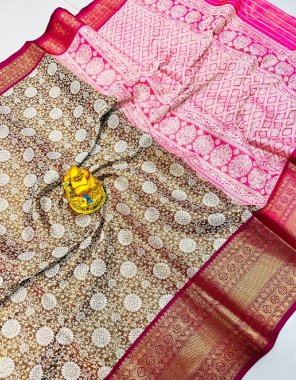 brown kanchipuram handloom tissue silk fabric weaving work casual 