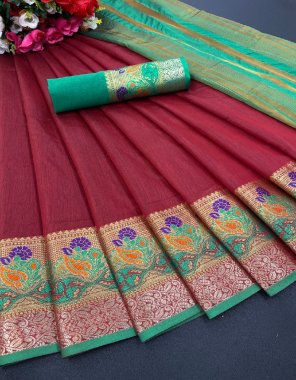 red pure cotton silk with meenakari weaving border fabric weaving work festive 