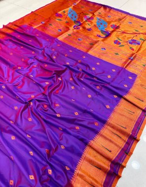 purple pure soft silk with copper jari  fabric jari work ethnic 